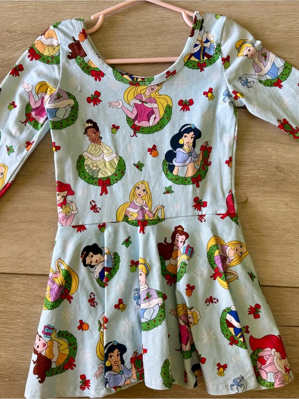 WILD RICH KIDS Light Blue Princess Print Long-Sleeve Dress attached Leotard